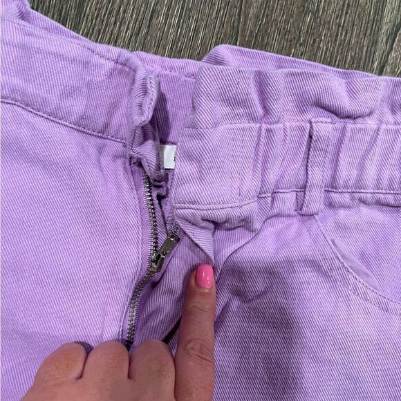 Idem Ditto Paper Bag Mini Skirt High Rise Pockets Pull-On Cotton Purple Small - Picture 7 of 7
